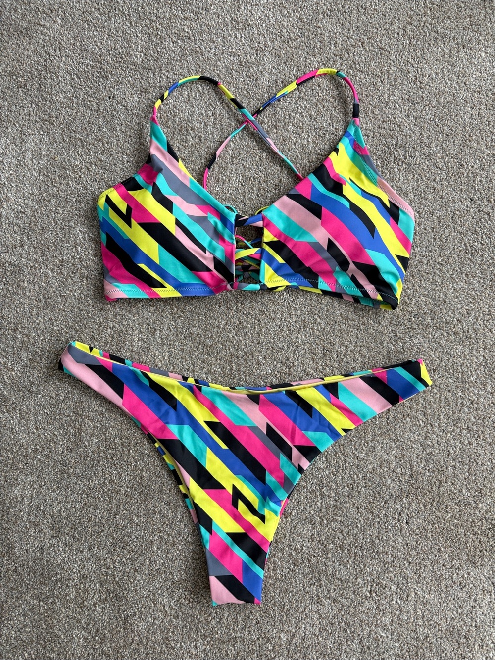 RELLECIGA Women's Multicolor Bikini Set - Crossback Top and Hipster Bottom - XL